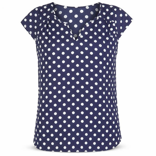 Atmosphere Womens Blue Polka Dot Polyester Basic Blouse Size 12 V-Neck