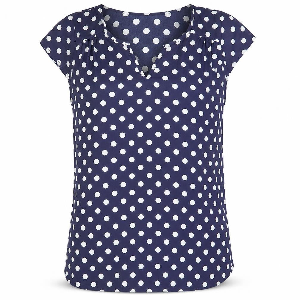 Atmosphere Womens Blue Polka Dot Polyester Basic Blouse Size 12 V-Neck