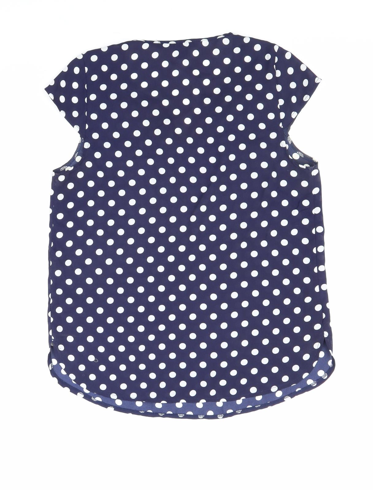 Atmosphere Womens Blue Polka Dot Polyester Basic Blouse Size 12 V-Neck