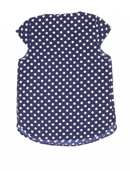 Atmosphere Womens Blue Polka Dot Polyester Basic Blouse Size 12 V-Neck
