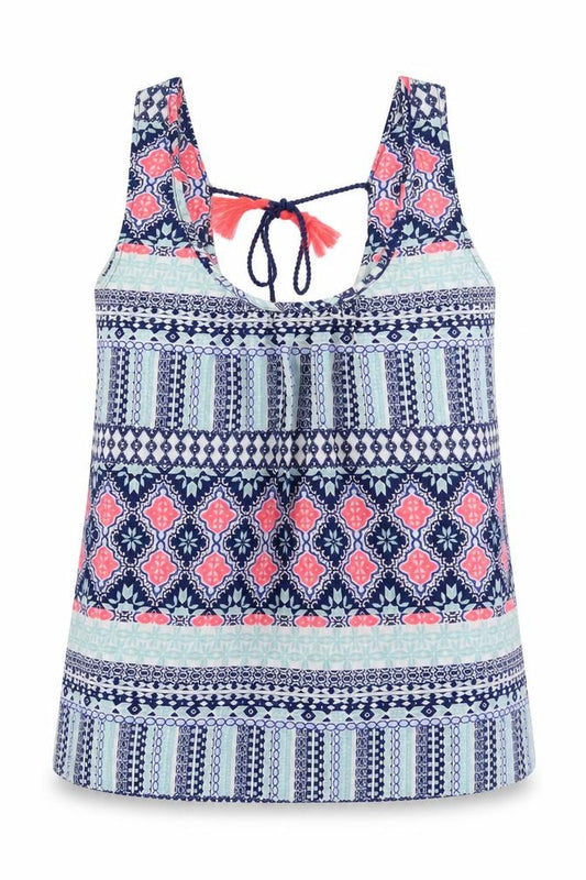 Preworn Womens Blue Geometric Polyester Basic Blouse Size S Round Neck