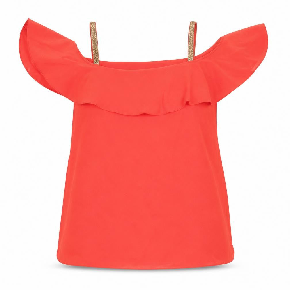 George Womens Red Polyester Basic Blouse Size 10 Off the Shoulder