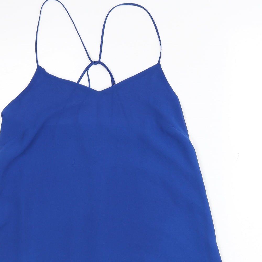 Topshop Womens Blue Polyester Trapeze & Swing Size 10 V-Neck Pullover