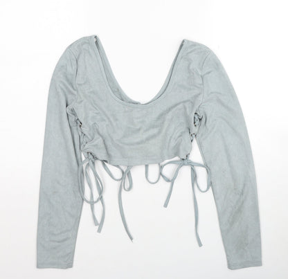 Missguided Womens Blue Polyester Cropped T-Shirt Size 10 Round Neck
