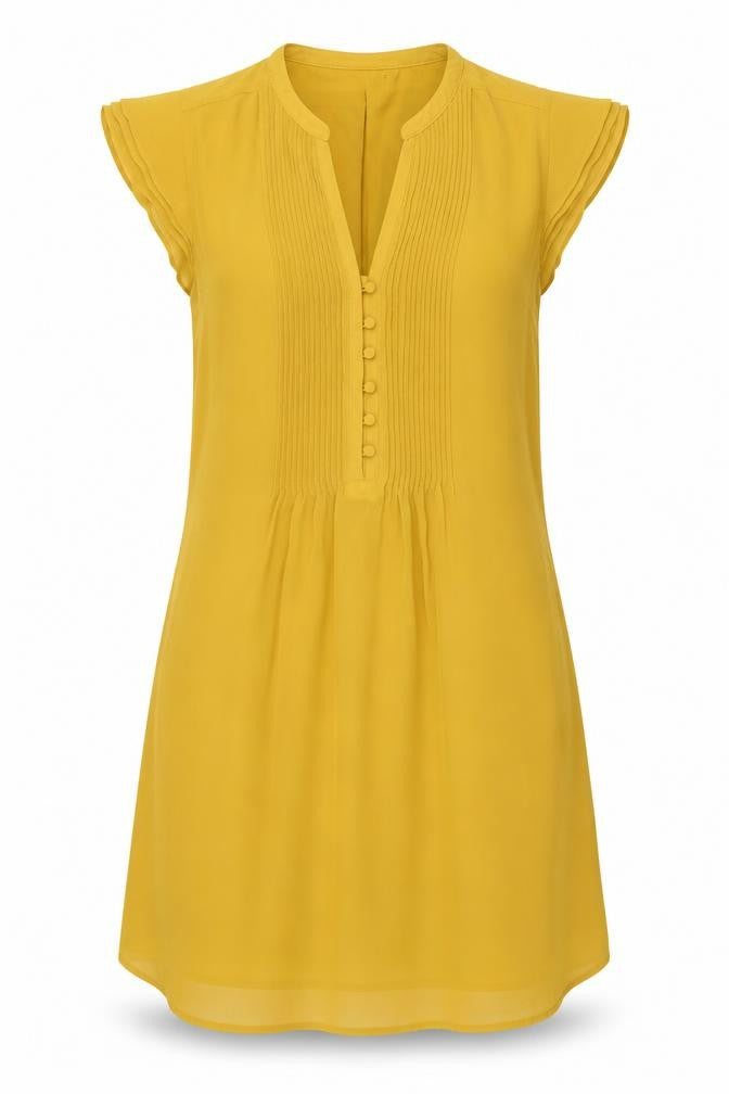 H&M Womens Yellow Polyester Shift Size 8 V-Neck Button