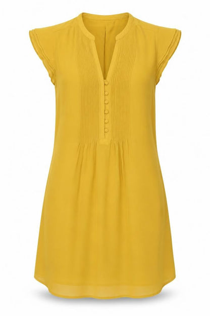 H&M Womens Yellow Polyester Shift Size 8 V-Neck Button
