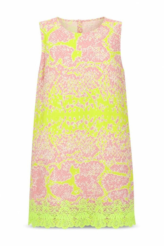 River Island Womens Multicoloured Geometric Viscose Tank Dress Size 8 Boat Neck Button - Lace Trim