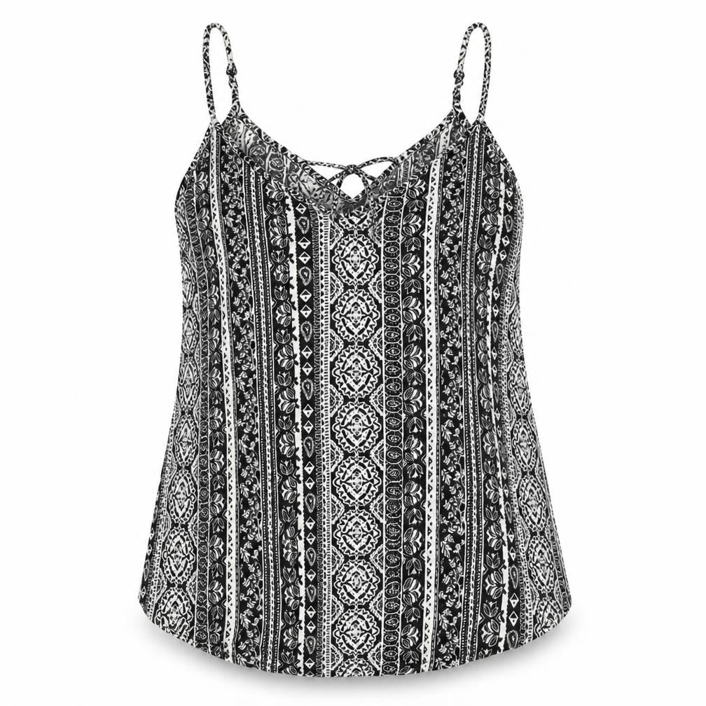 H&M Womens Black Geometric Viscose Basic Tank Size 14 Round Neck