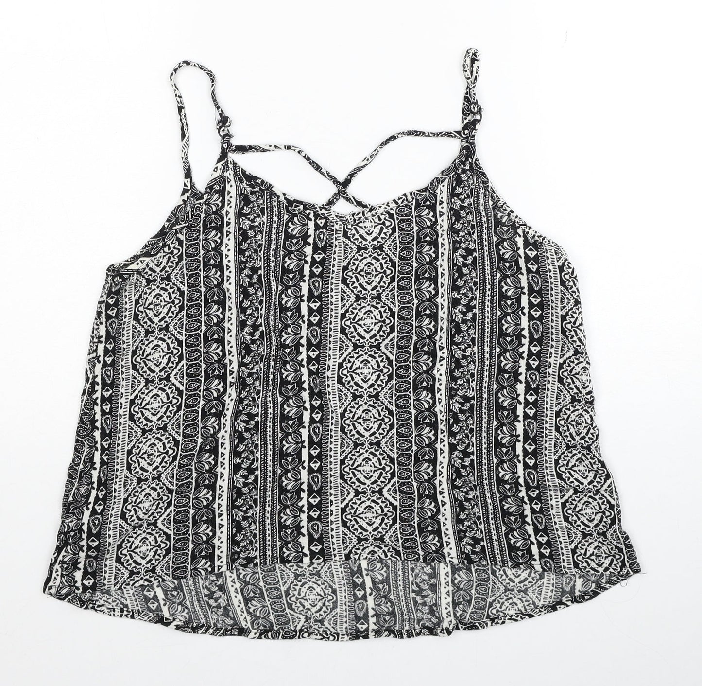H&M Womens Black Geometric Viscose Basic Tank Size 14 Round Neck
