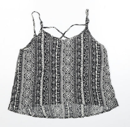 H&M Womens Black Geometric Viscose Basic Tank Size 14 Round Neck