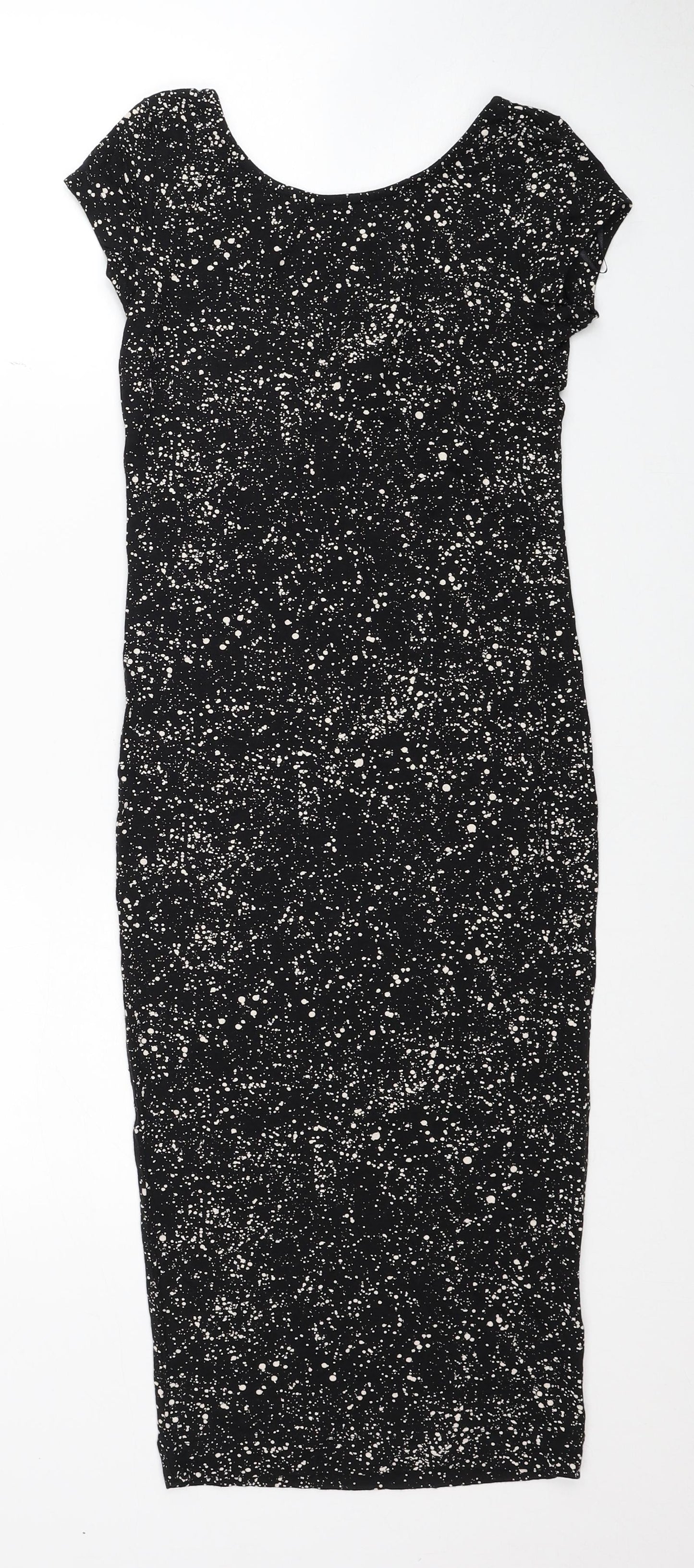 H&M Womens Black Geometric Viscose Pencil Dress Size XS Boat Neck Pullover
