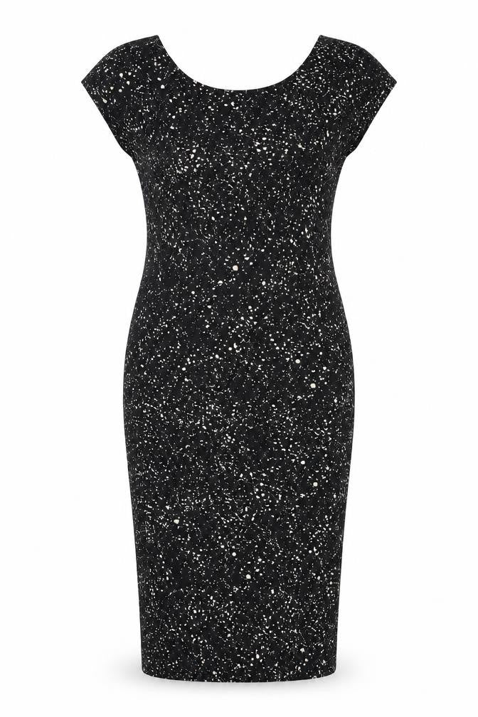 H&M Womens Black Geometric Viscose Pencil Dress Size XS Boat Neck Pullover