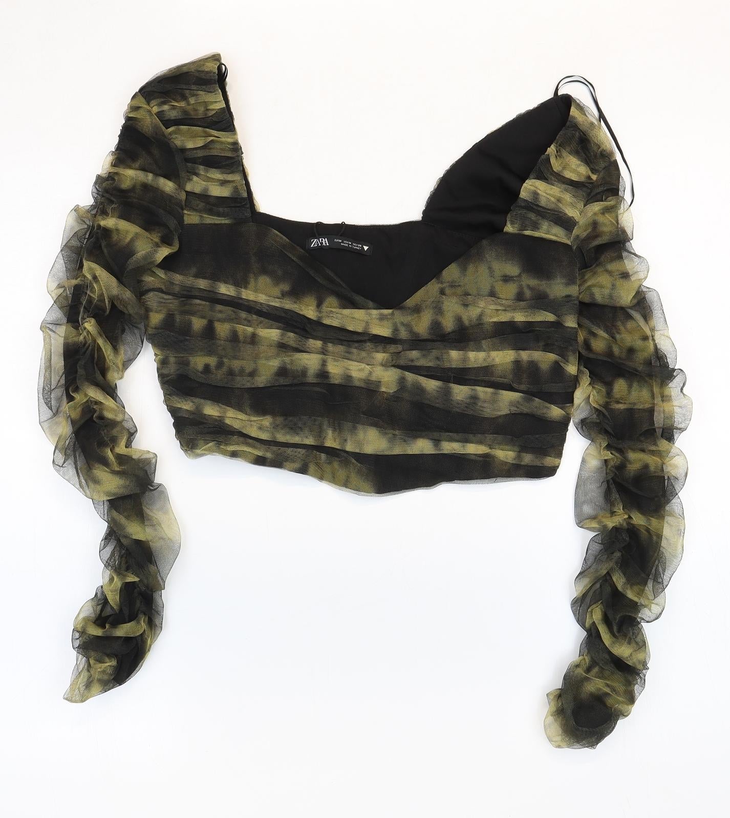 Zara Womens Green Polyester Cropped Blouse Size M Square Neck