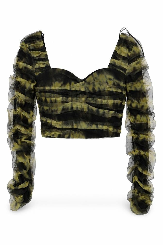 Zara Womens Green Polyester Cropped Blouse Size M Square Neck