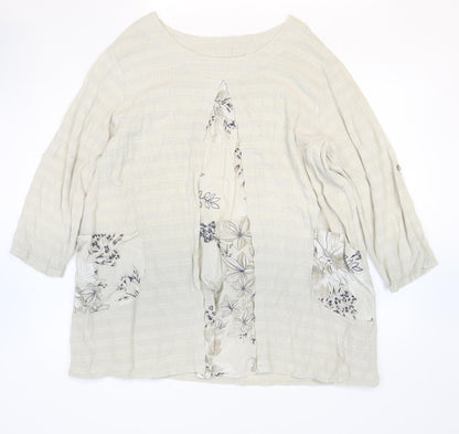 Preworn Womens Beige 100% Cotton Basic Blouse One Size Round Neck