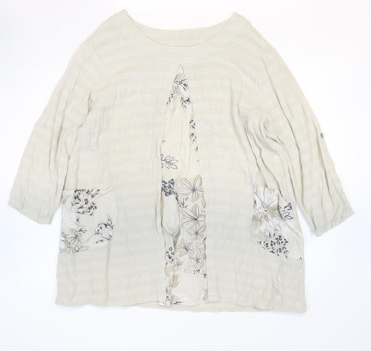 Preworn Womens Beige 100% Cotton Basic Blouse One Size Round Neck