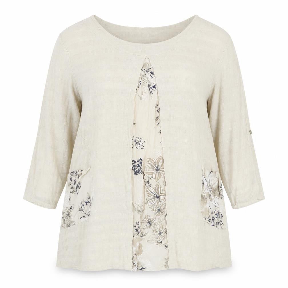 Preworn Womens Beige 100% Cotton Basic Blouse One Size Round Neck