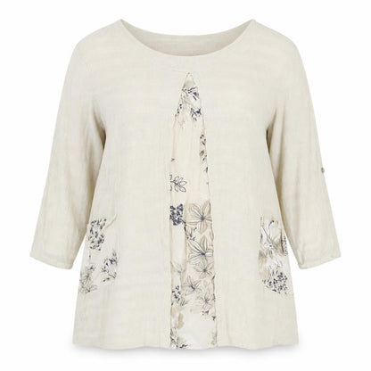 Preworn Womens Beige 100% Cotton Basic Blouse One Size Round Neck