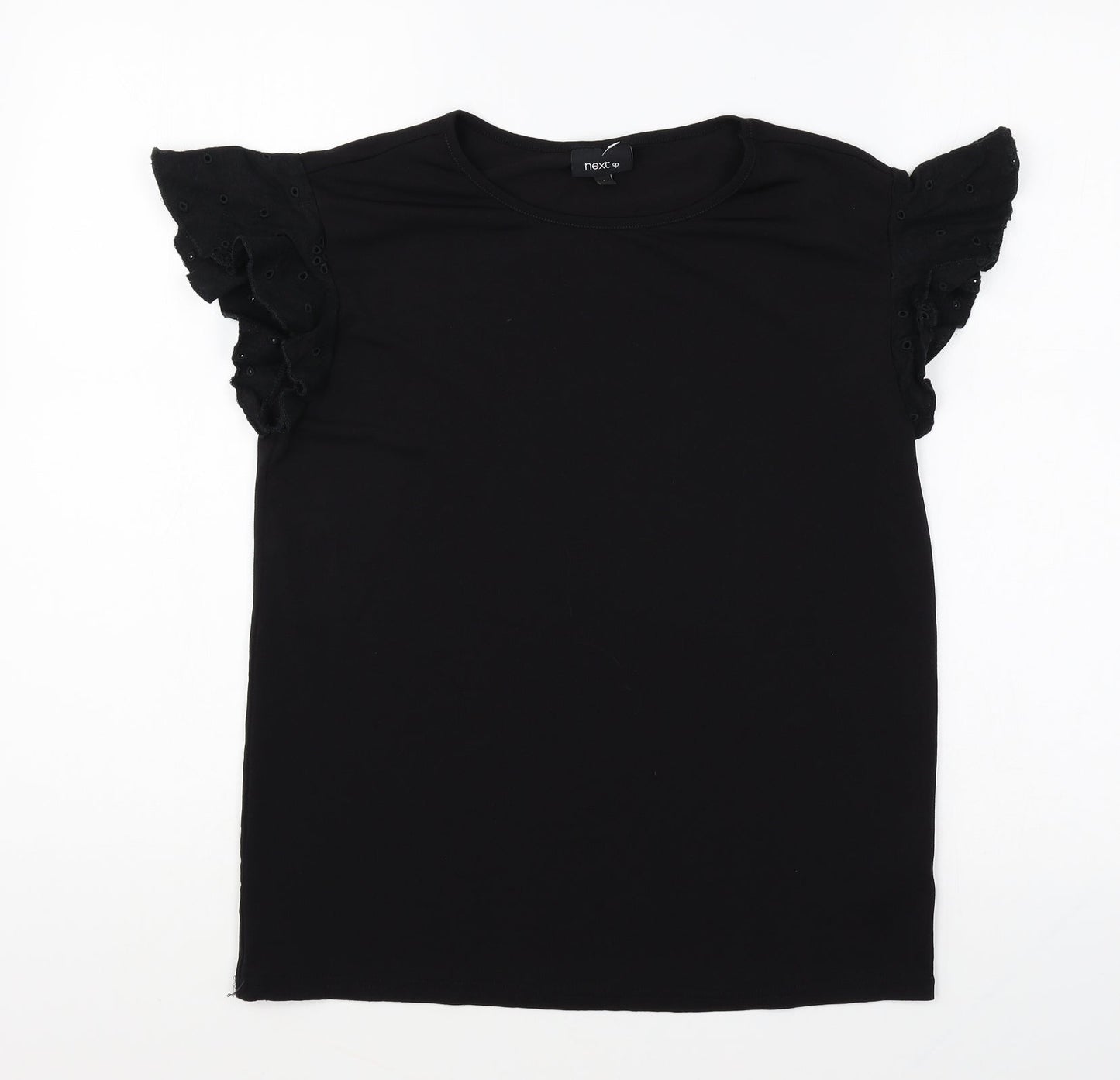 NEXT Womens Black Polyester Basic T-Shirt Size 6 Round Neck - Anglaise Detail