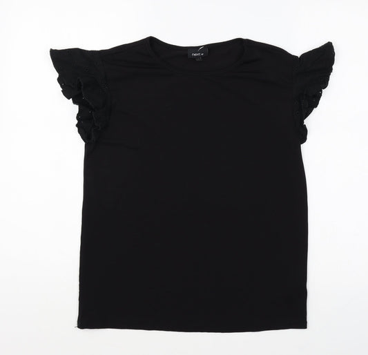NEXT Womens Black Polyester Basic T-Shirt Size 6 Round Neck - Anglaise Detail