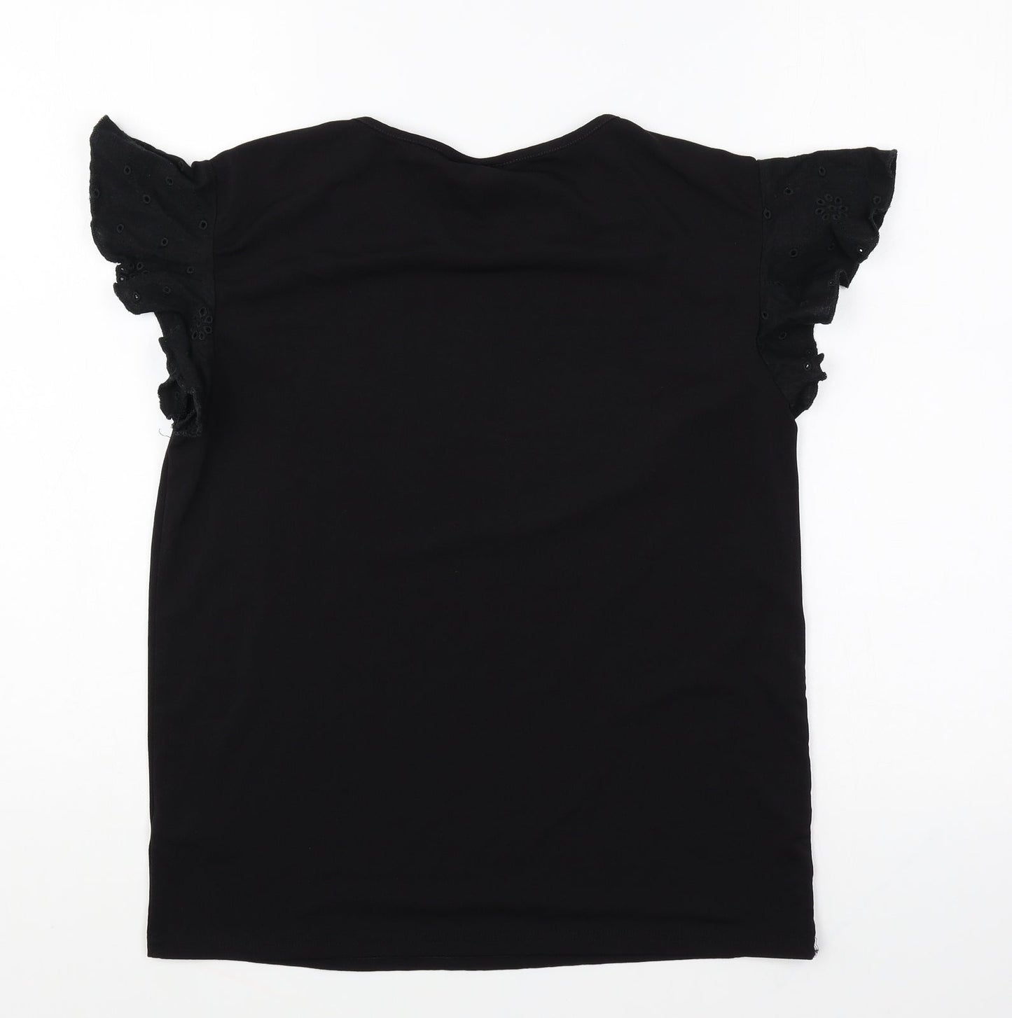 NEXT Womens Black Polyester Basic T-Shirt Size 6 Round Neck - Anglaise Detail