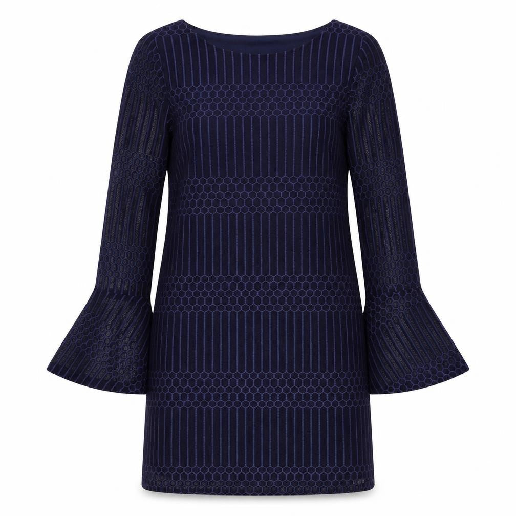 Mela London Womens Blue Geometric Polyester Shift Size 8 Boat Neck Pullover