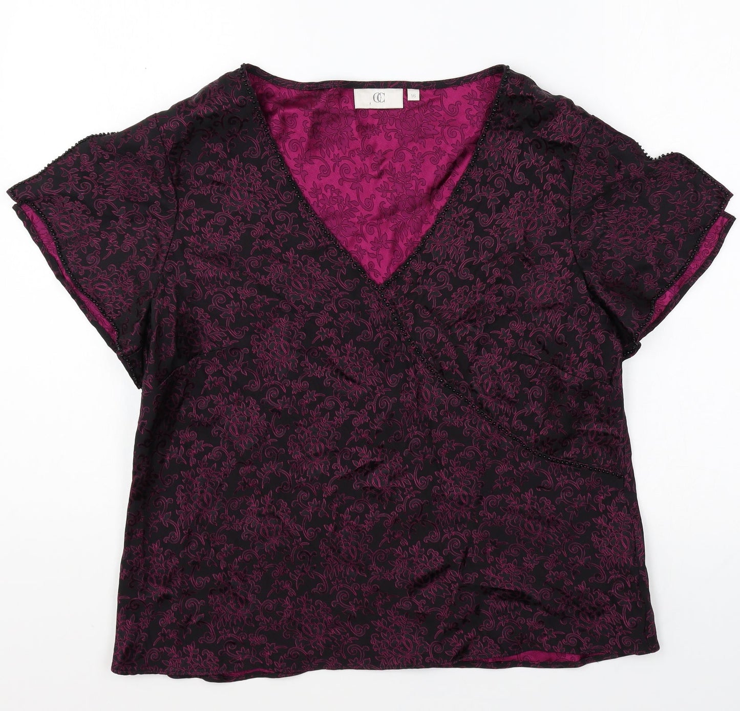 CC Womens Purple Geometric Viscose Basic Blouse Size 16 V-Neck