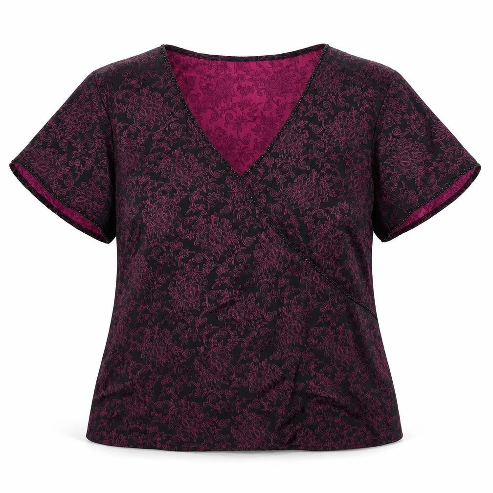 Country Casuals Womens Purple Geometric Viscose Basic Blouse Size 16 V-Neck