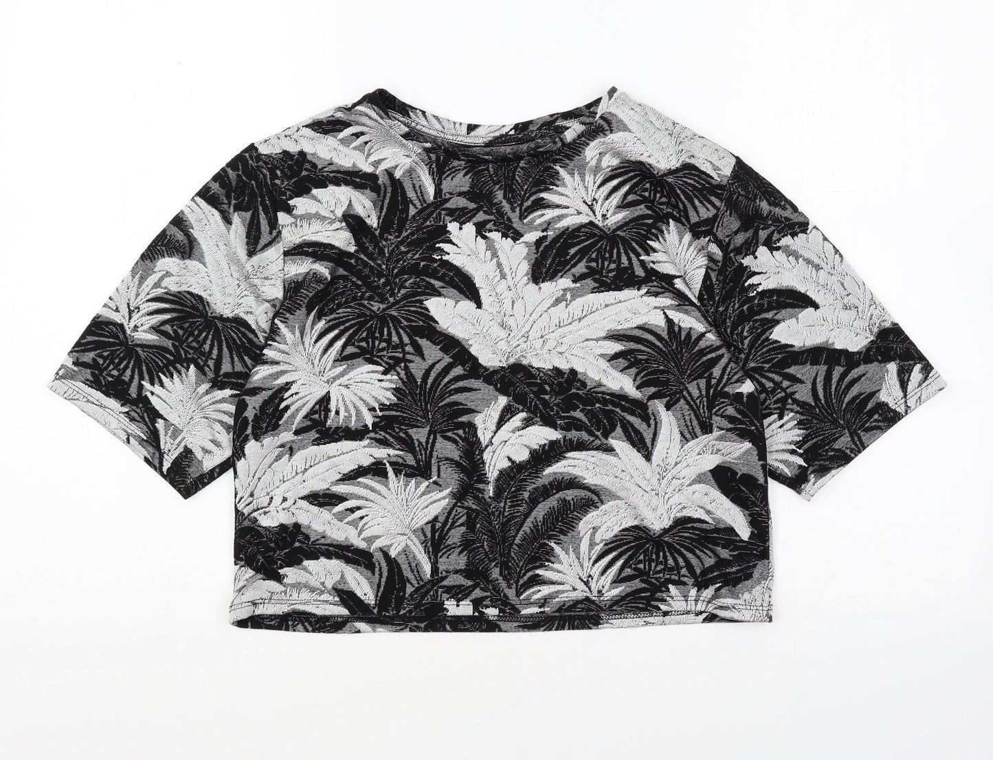 Topshop Womens Grey Geometric Polyester Cropped T-Shirt Size 4 Round Neck - Leaf Print
