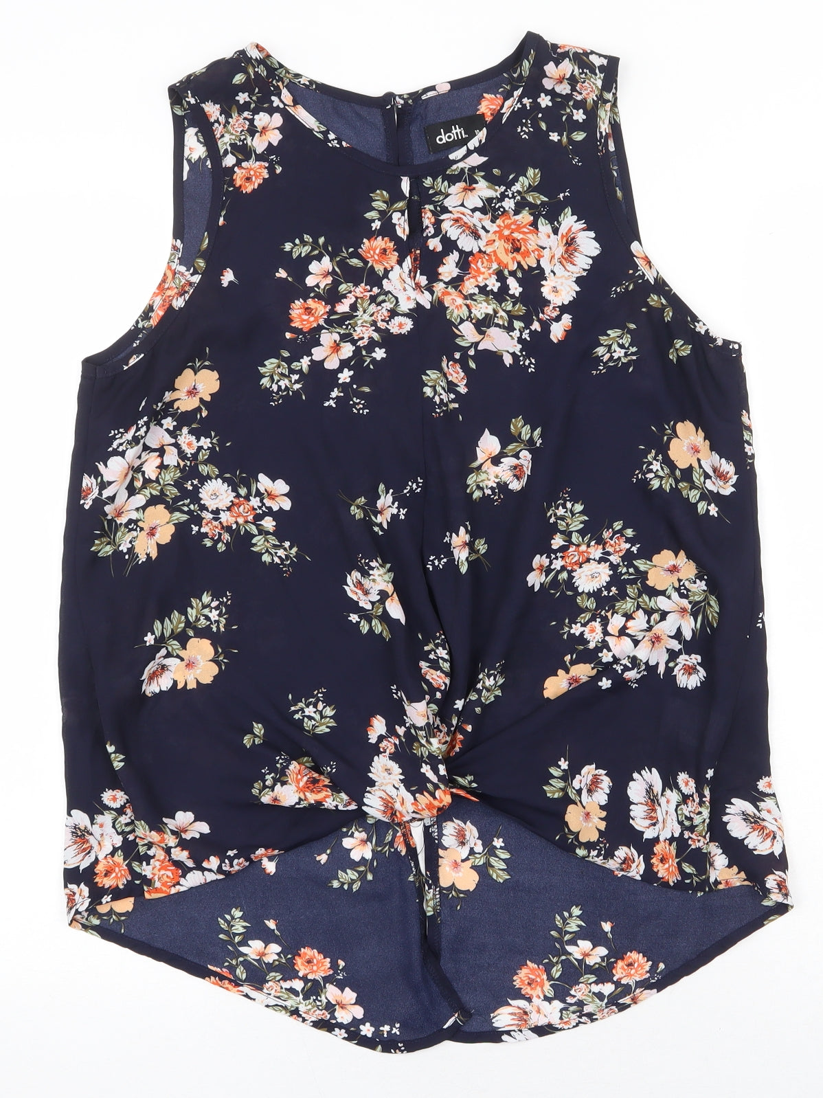 Dotti Womens Blue Floral Polyester Basic Tank Size 10 Round Neck