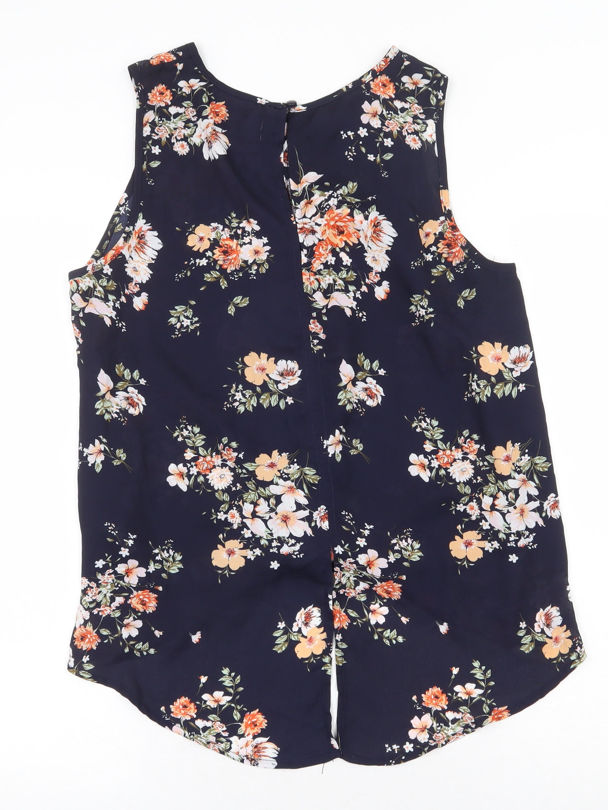Dotti Womens Blue Floral Polyester Basic Tank Size 10 Round Neck