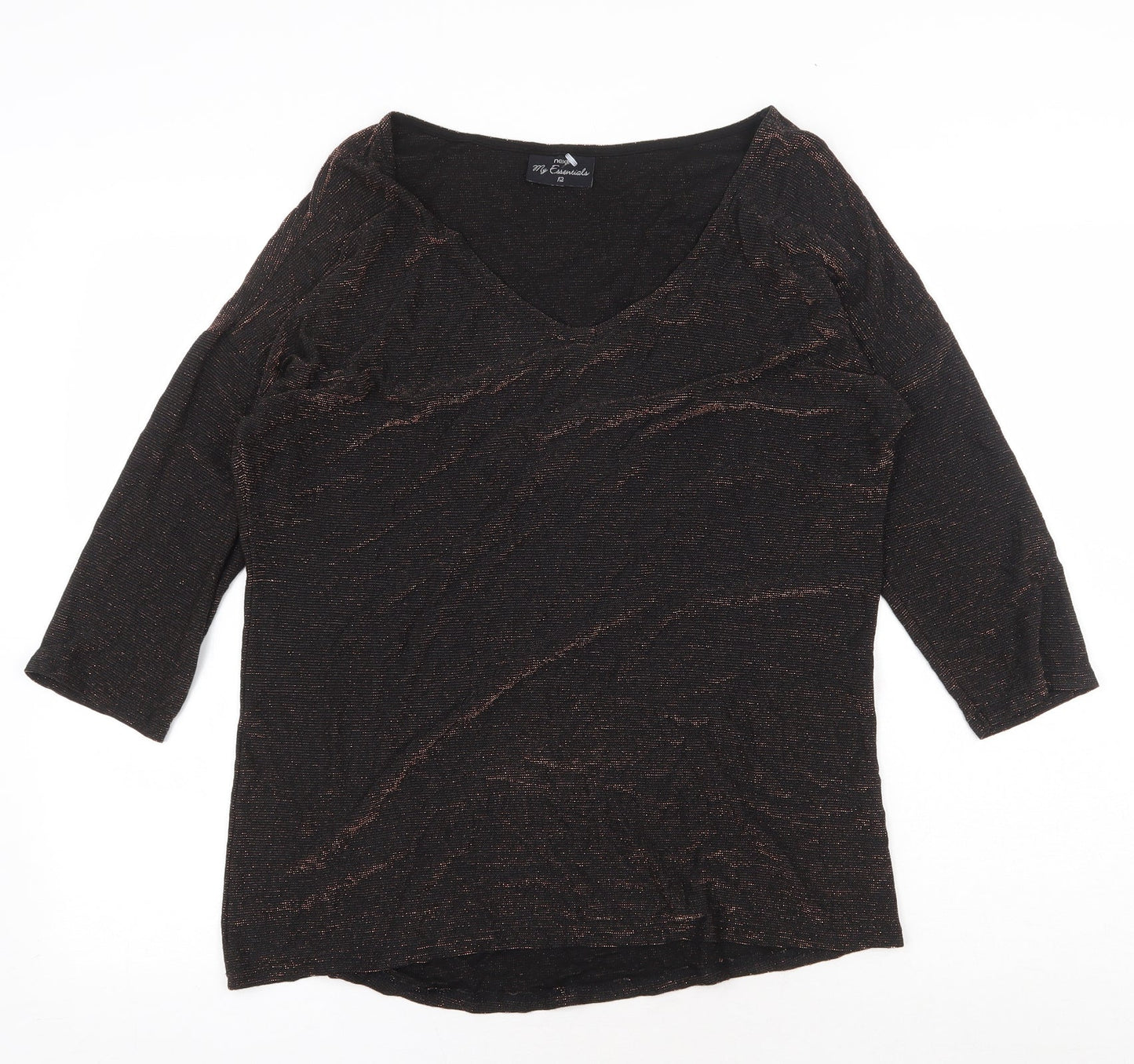 NEXT Womens Black Viscose Basic Blouse Size 12 Round Neck