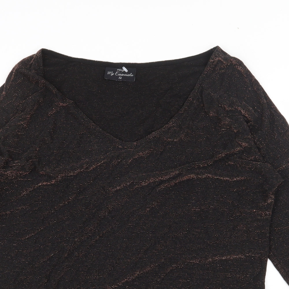 NEXT Womens Black Viscose Basic Blouse Size 12 Round Neck
