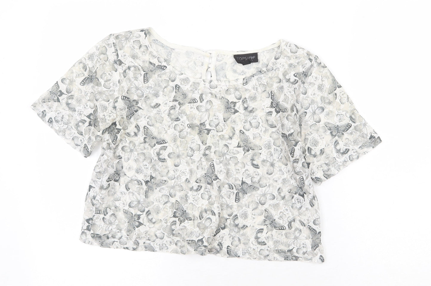Topshop Womens Grey Polyester Basic Blouse Size 8 Round Neck - Butterfly Print
