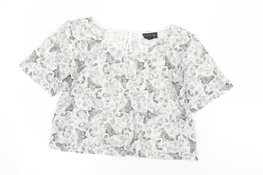Topshop Womens Grey Polyester Basic Blouse Size 8 Round Neck - Butterfly Print