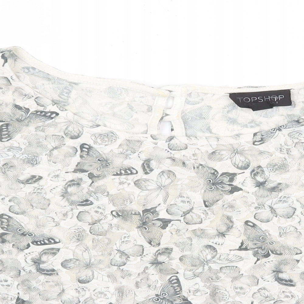 Topshop Womens Grey Polyester Basic Blouse Size 8 Round Neck - Butterfly Print