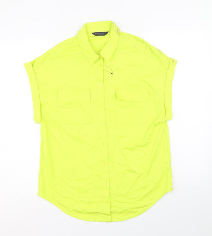 Marks & Spencer Womens Green Viscose Basic Button-Up Size 8 V-Neck