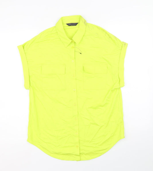 Marks and Spencer Womens Green Viscose Basic Button-Up Size 8 V-Neck