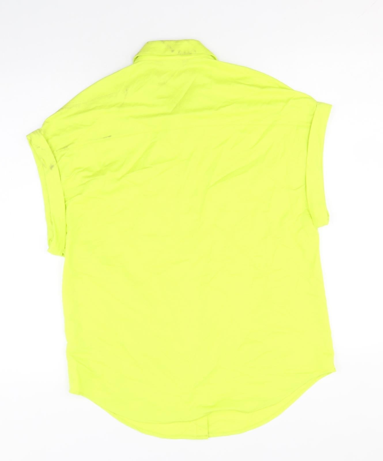 Marks and Spencer Womens Green Viscose Basic Button-Up Size 8 V-Neck