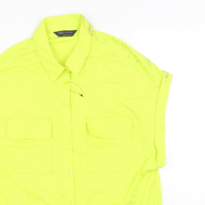 Marks & Spencer Womens Green Viscose Basic Button-Up Size 8 V-Neck