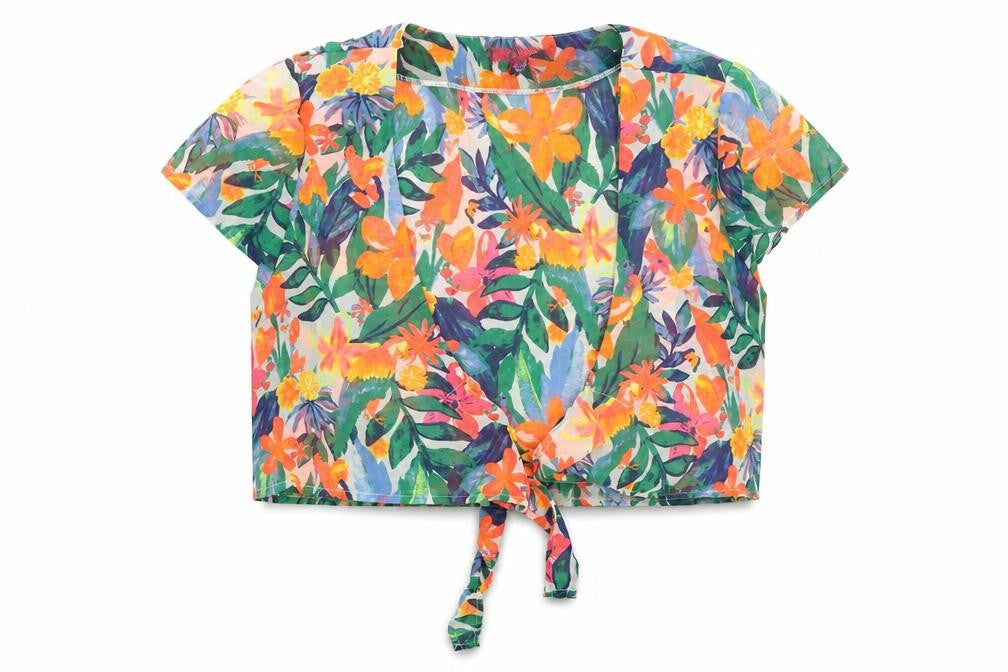 Primark Womens Multicoloured Floral Polyester Cropped Blouse Size S V-Neck - Tie Front