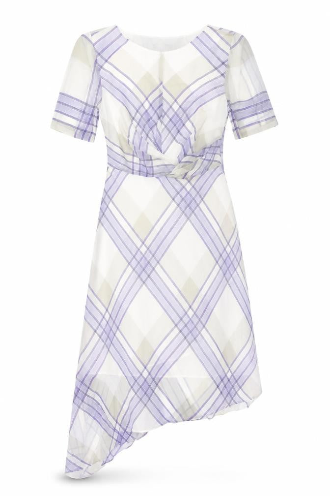 Marks & Spencer Womens Purple Plaid Polyester A-Line Size 10 V-Neck Zip