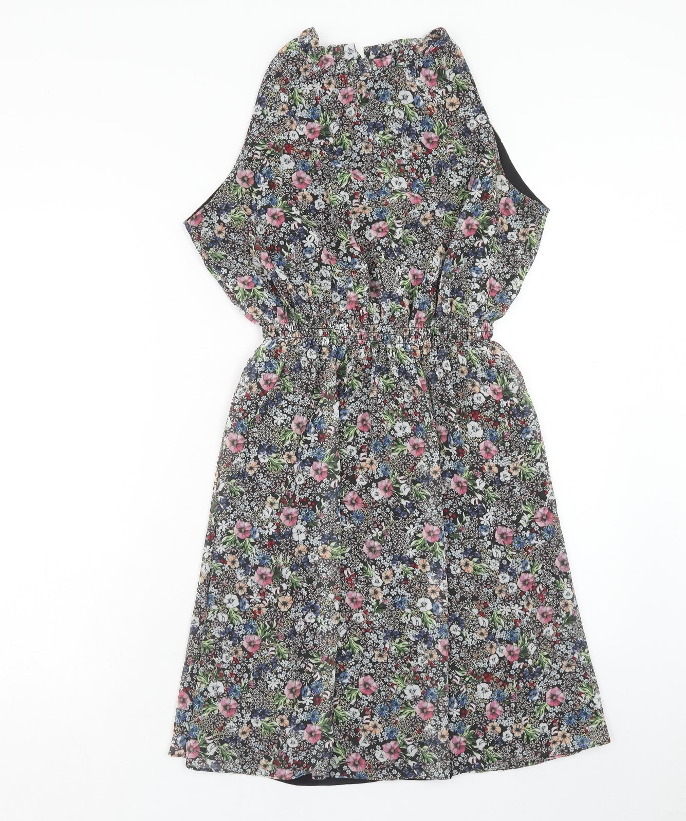H&M Womens Multicoloured Floral Polyester Fit & Flare Size 10 Round Neck Button