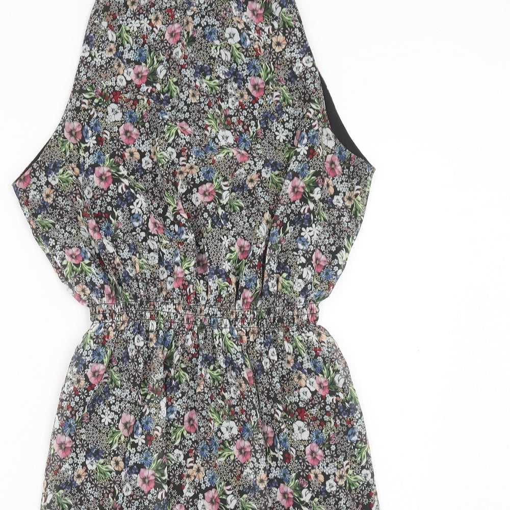 H&M Womens Multicoloured Floral Polyester Fit & Flare Size 10 Round Neck Button