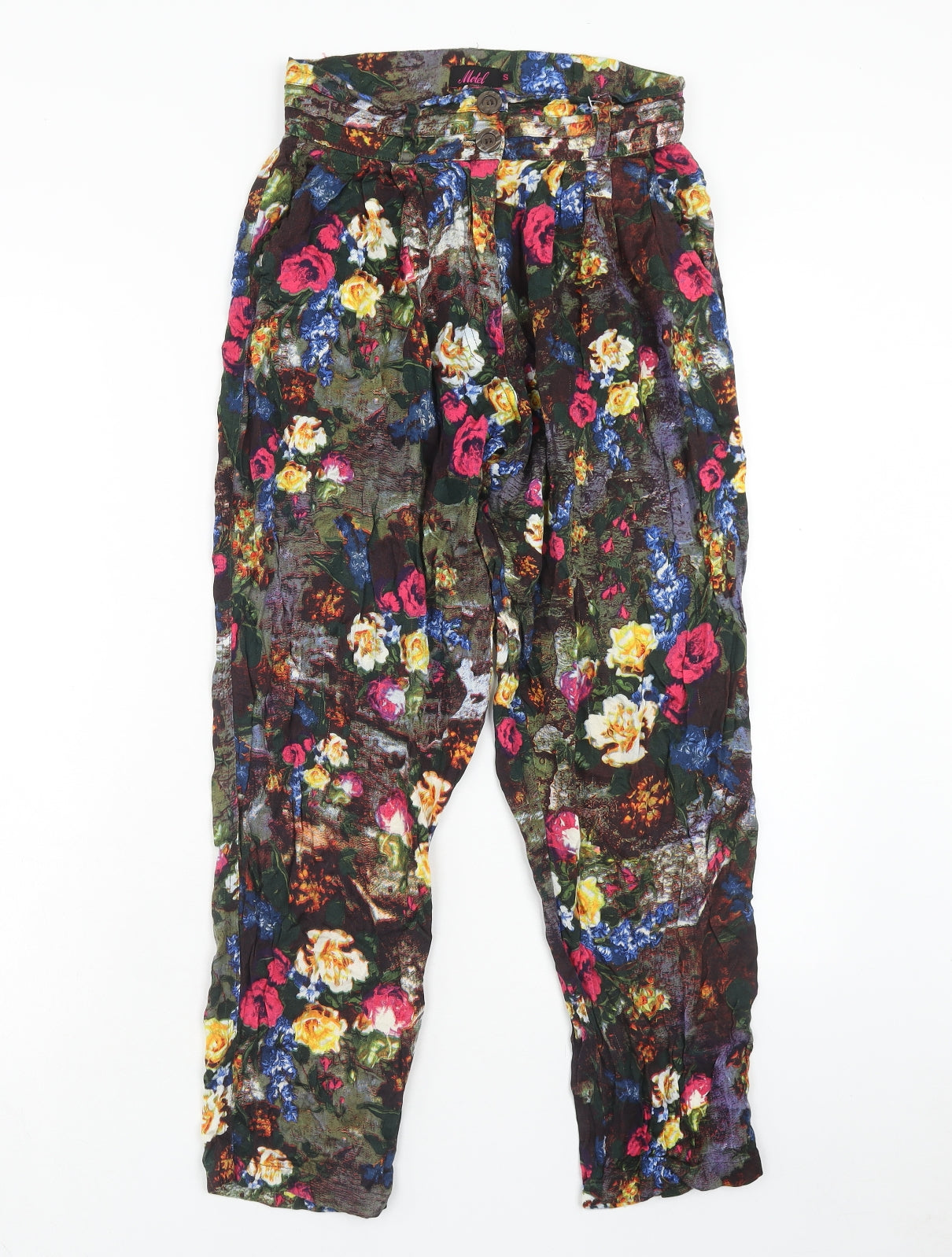 Motel Womens Multicoloured Geometric Viscose Bloomer Trousers Size S Regular Zip