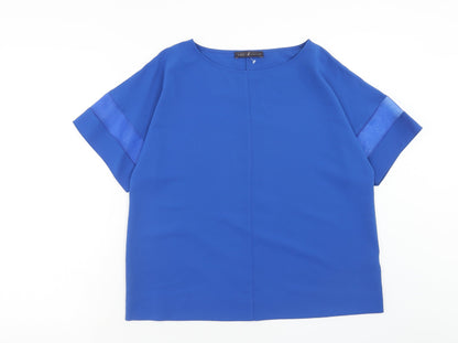 Marks & Spencer Womens Blue Polyester Basic Blouse Size 12 Boat Neck