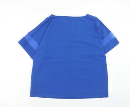 Marks & Spencer Womens Blue Polyester Basic Blouse Size 12 Boat Neck