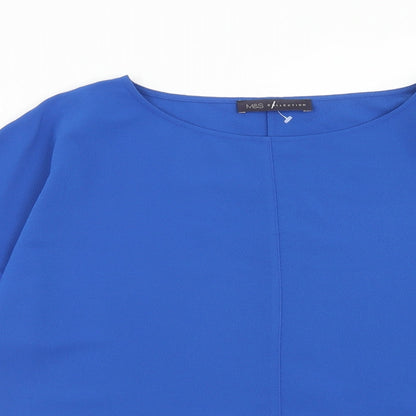 Marks & Spencer Womens Blue Polyester Basic Blouse Size 12 Boat Neck