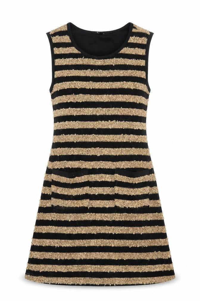 Monteau Womens Brown Striped Polyester A-Line Size S Scoop Neck Pullover