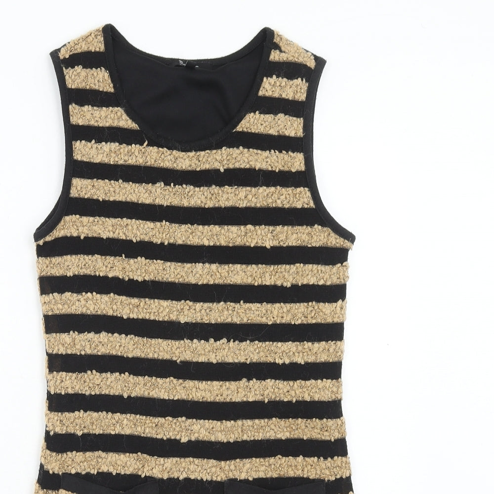 Monteau Womens Brown Striped Polyester A-Line Size S Scoop Neck Pullover